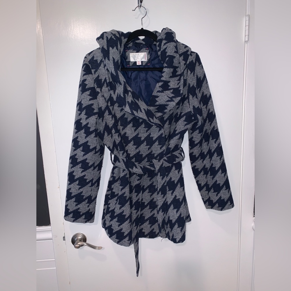 Blue and Grey Houndstooth Coat EUC XXL
